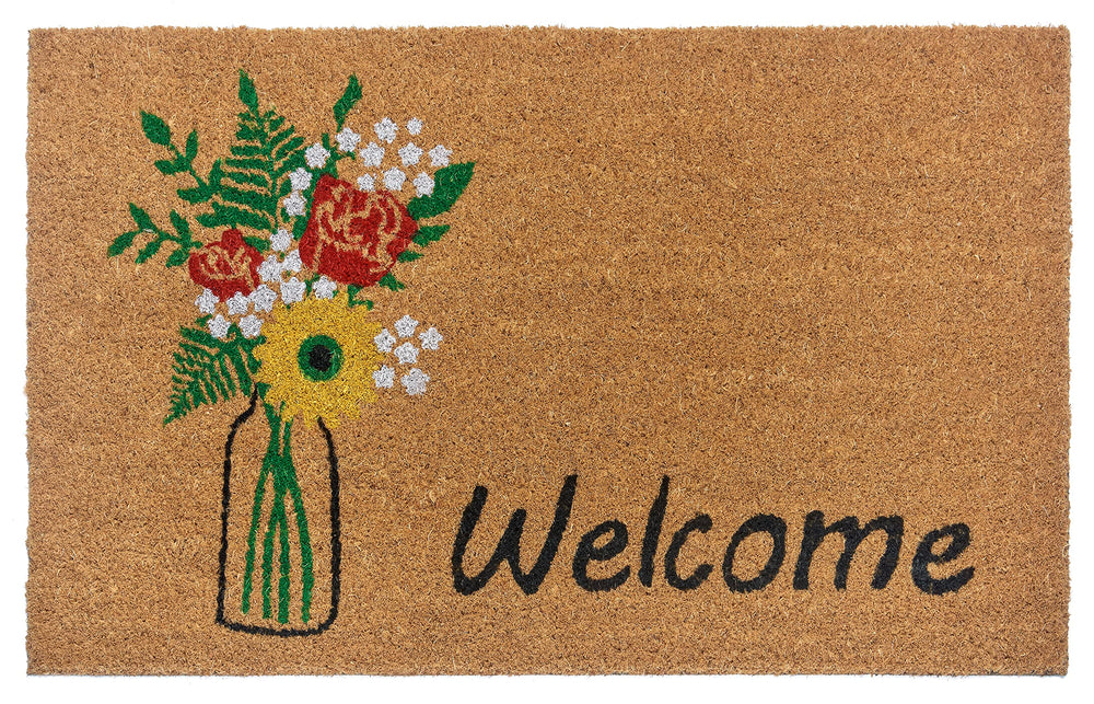 Hanse Home Kokos Fußmatte für Innen 45x75cm – Fussmatte Kokosmatte Schmutzfangmatte Blumen Flower Design, rutschfest für Eingangsbereich & überdachten Außenbereich – Natur