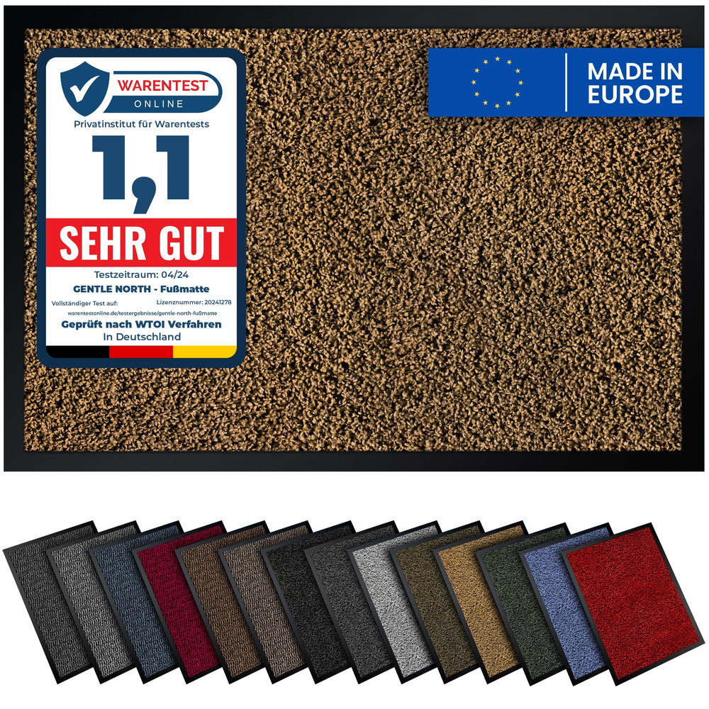 Gentle North Hochwertige Fußmatte grau schwarz 40x60cm groß für Innen & Außen - Schmutzfangmatte rutschfest, waschbar & wetterfest - für Eingangsbereich & Aussenbereich - Läufer Flur dünn