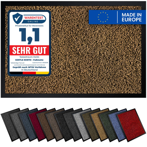 Gentle North Hochwertige Fußmatte grau schwarz 40x60cm groß für Innen & Außen - Schmutzfangmatte rutschfest, waschbar & wetterfest - für Eingangsbereich & Aussenbereich - Läufer Flur dünn