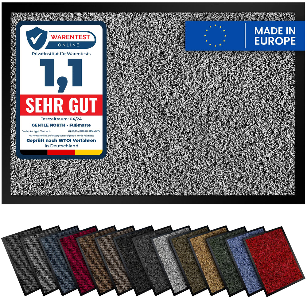Gentle North Hochwertige Fußmatte grau schwarz 40x60cm groß für Innen & Außen - Schmutzfangmatte rutschfest, waschbar & wetterfest - für Eingangsbereich & Aussenbereich - Läufer Flur dünn