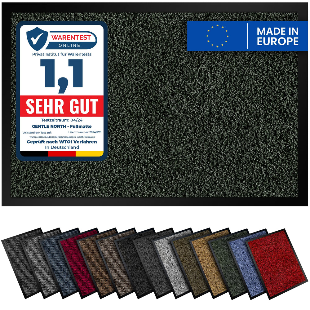 Gentle North Hochwertige Fußmatte grau schwarz 40x60cm groß für Innen & Außen - Schmutzfangmatte rutschfest, waschbar & wetterfest - für Eingangsbereich & Aussenbereich - Läufer Flur dünn