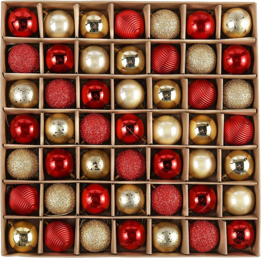 Valery Madelyn Weihnachtskugeln,49 stück Christbaumkugeln Weihnachtskugel mit Geschenkpaket, 3cm Weihnachtsbaumschmuck Christbaumschmuck mit Aufhänger,deko Weihnachten,Thema Rot Gold