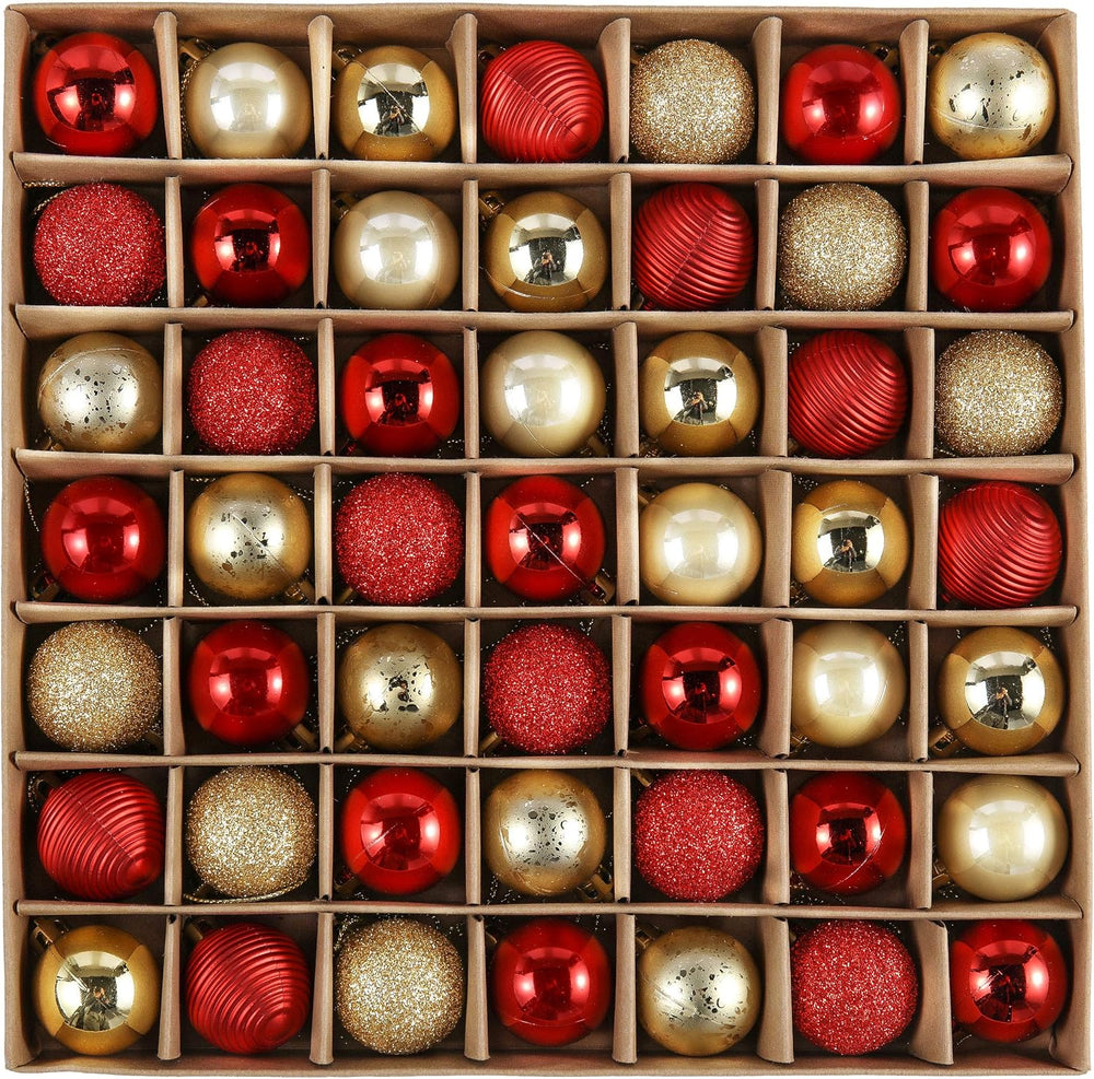 Valery Madelyn Weihnachtskugeln,49 stück Christbaumkugeln Weihnachtskugel mit Geschenkpaket, 3cm Weihnachtsbaumschmuck Christbaumschmuck mit Aufhänger,deko Weihnachten,Thema Rot Gold