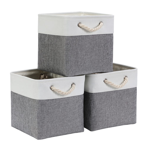 Mangata Stoff Aufbewahrungsbox 33x33x33 cm Faltbar Helles Khaki Weiß 1er Pack
