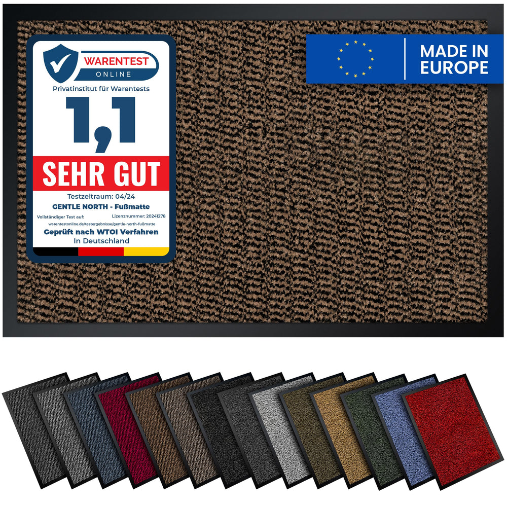 Gentle North Hochwertige Fußmatte grau schwarz 40x60cm groß für Innen & Außen - Schmutzfangmatte rutschfest, waschbar & wetterfest - für Eingangsbereich & Aussenbereich - Läufer Flur dünn